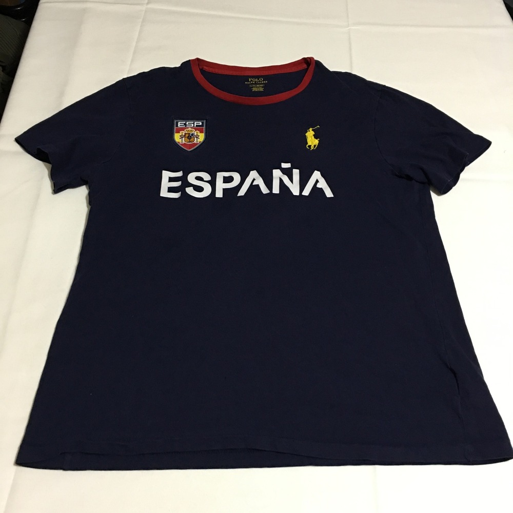 Polo Ralph Lauren T-Shirt Mens Large Navy Blue Espana Spain 016 Ringer Tee